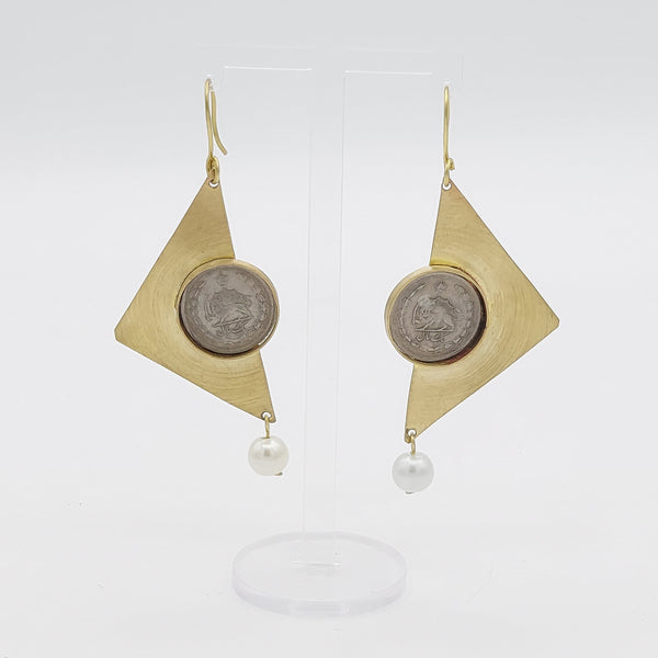 Pahlavi Coin Triangle Earrings