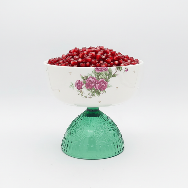 Golesorkhi Bowl with Green Glass Stand and Gold Touches