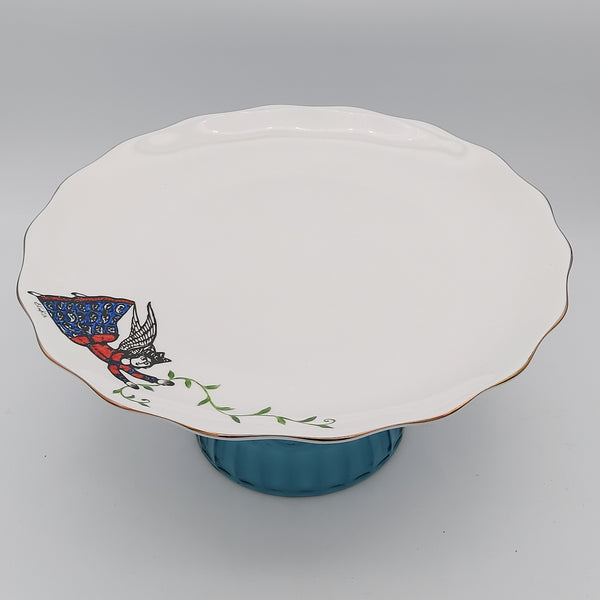 Hand Painted Persian Angel Serving Dish with Glass Stand