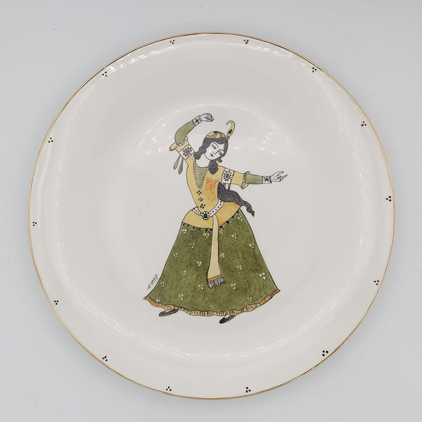 Hand Painted Dancing Qajar Lady Plate with Golden Rim