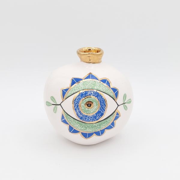Evil Eye Decorative Ceramic Pomegranate with Gold luster