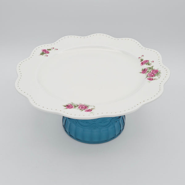 Wavy Rim Golesorkhi Plate With Gold Touches & Blue Glass Stand