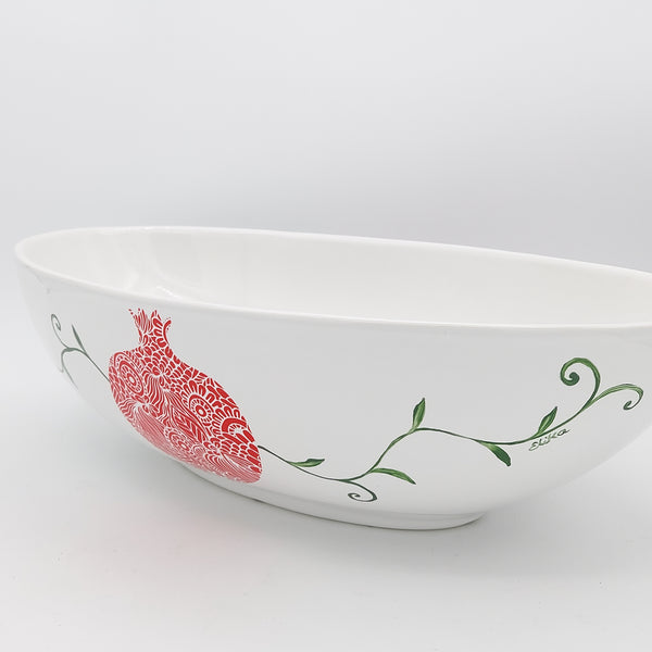 Hand Painted Pomegranate Large Oval Ceramic Bowl