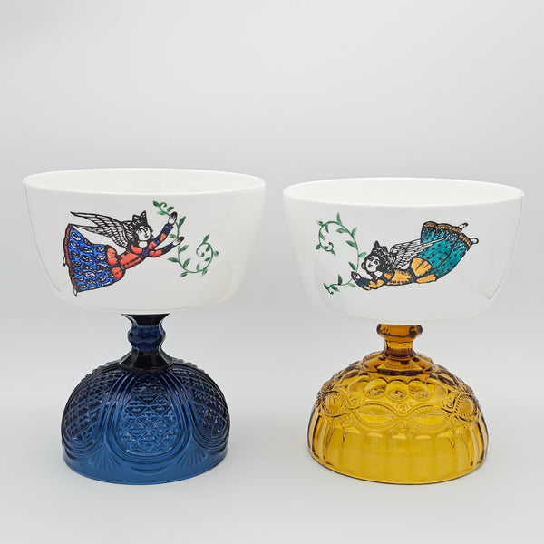 Hand Painted Persian Angel Deep Bowl with Glass Stand