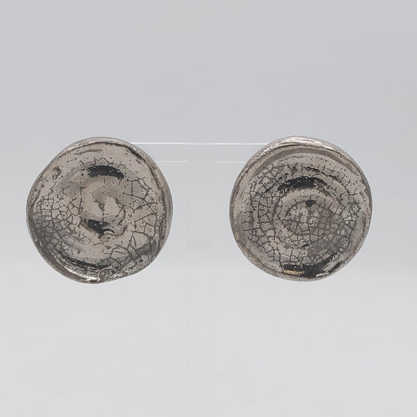 Silver Spiral Round Ceramic Earrings