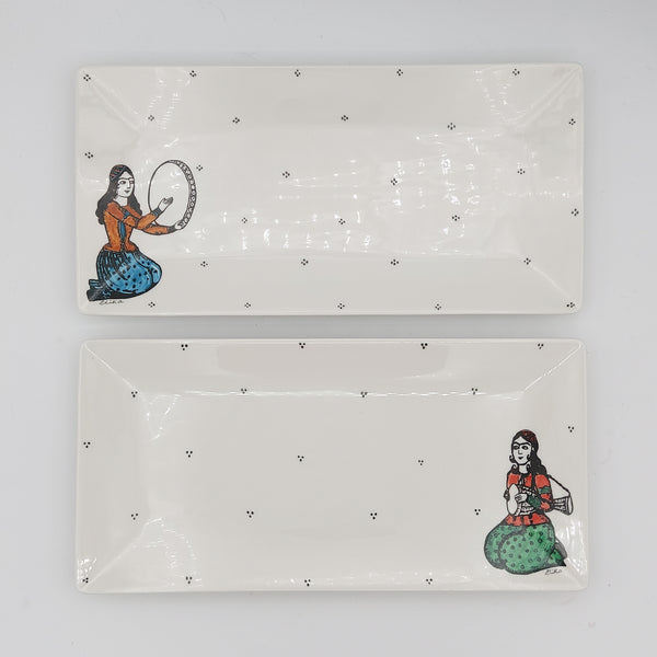 Daf & Tonbak Qajar Lady Rectangular Dish with Dots