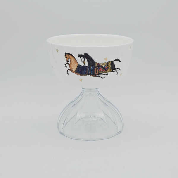 Torkaman Horses Small Bowl With Clear Glass Stand