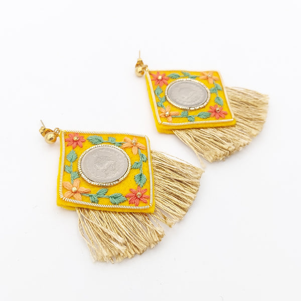 Hand Embroidery Earring with Pahlavi Coin
