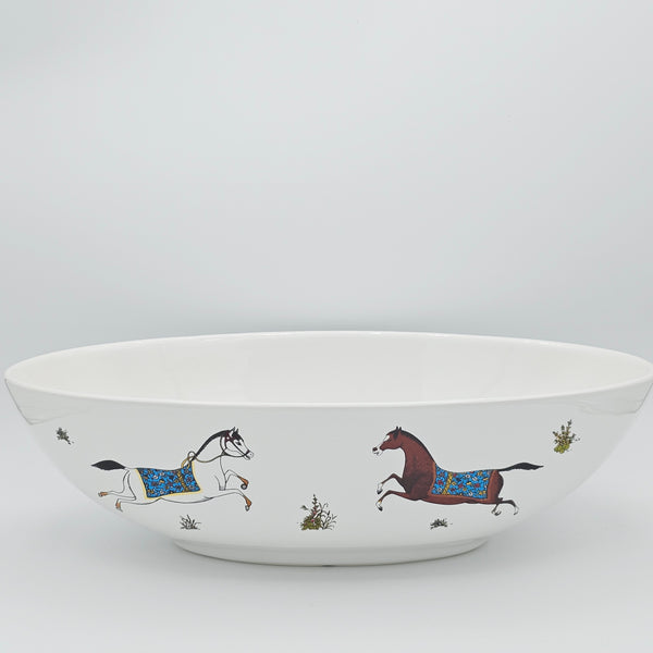 Torkaman Horses Oval Large Ceramic Bowl