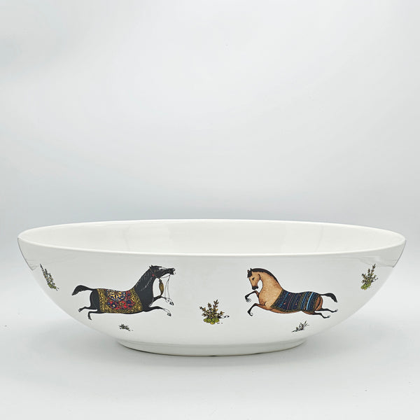 Torkaman Horses Oval Large Ceramic Bowl
