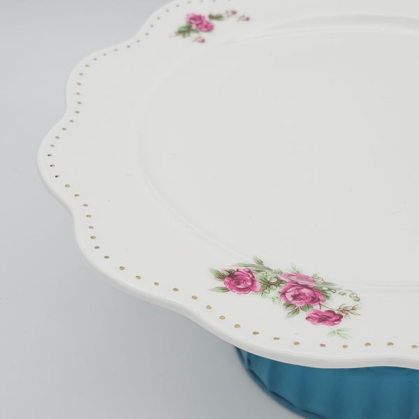 Wavy Rim Golesorkhi Plate With Gold Touches & Blue Glass Stand