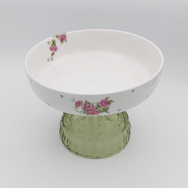 Golesorkhi Shallow Bowl With Olive Green Glass Stand