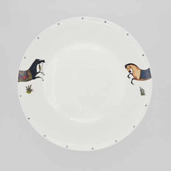 Torkaman Horses Round Plate with Amber Glass Stand