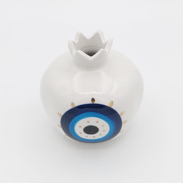 Evil Eye Ceramic Pomegranate with Gold Touches