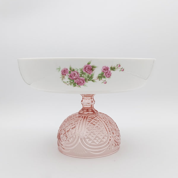 Golesorkhi Shallow Bowl With Short Pink Glass Stand