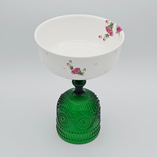Golesorkhi Bowl With Gold Touches & Green Glass Stand