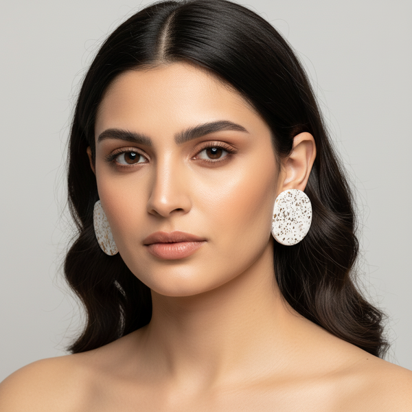 Gold-Speckled Round Ceramic Earrings