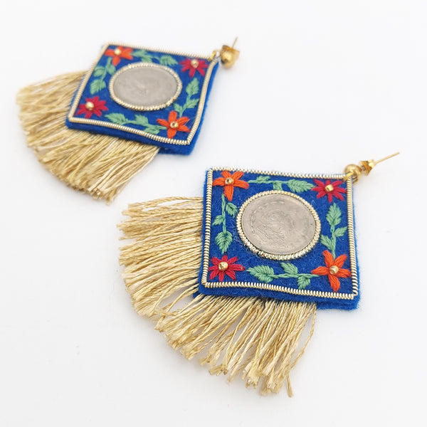 Hand Embroidery Earring with Pahlavi Coin