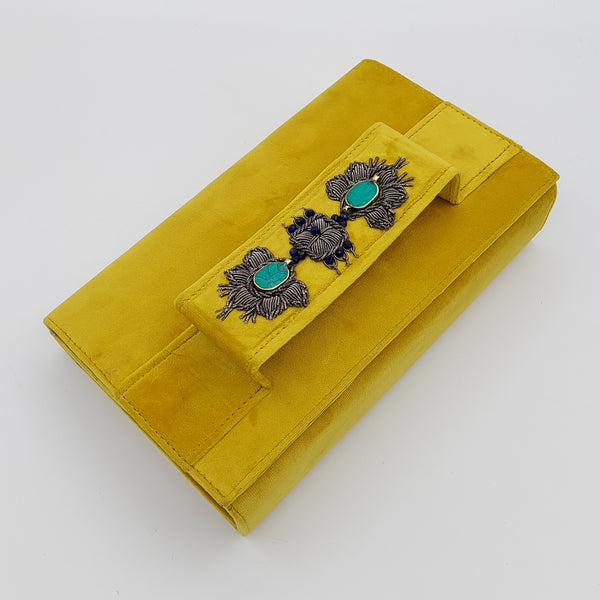 Yellow Amood Clutch with Turquoise