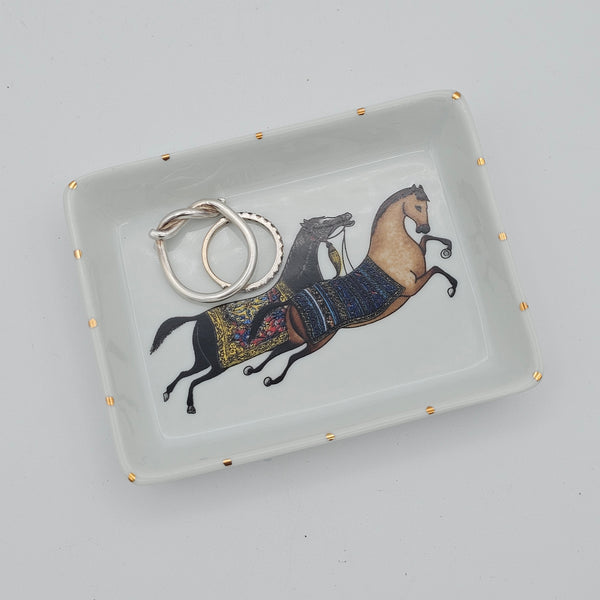 Torkaman Horses Jewelry Dish with Gold Touches