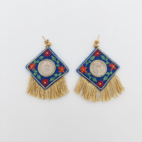 Hand Embroidery Earring with Pahlavi Coin