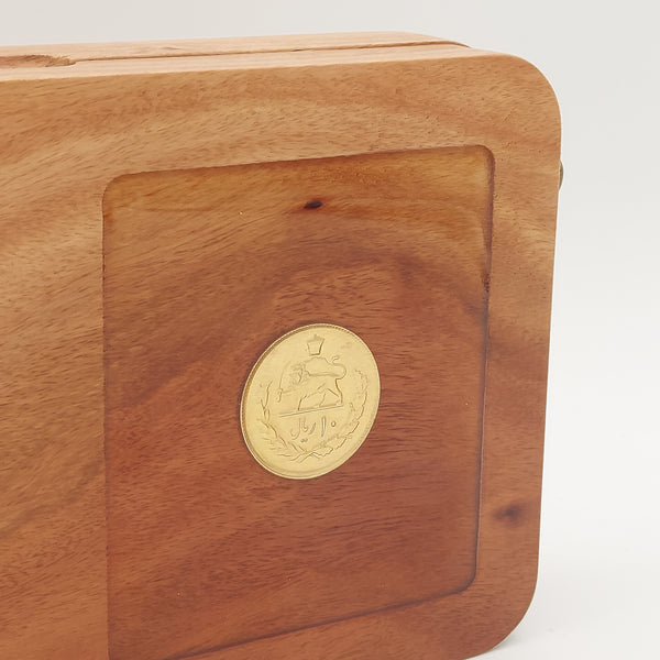 Khorshid Wooden Clutch with Pahlavi Coin