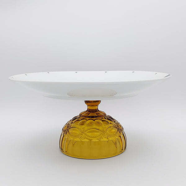 Torkaman Horses Round Plate with Amber Glass Stand