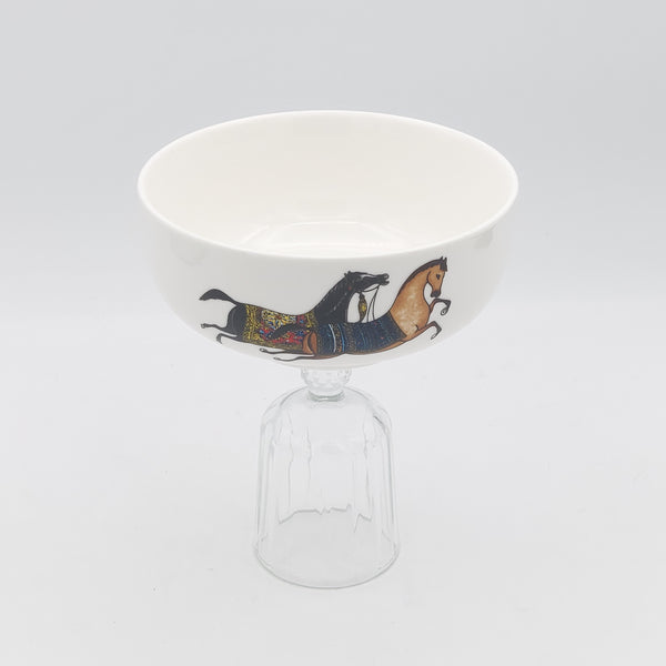 Torkaman Horses Small Low Bowl With Clear Glass Stand