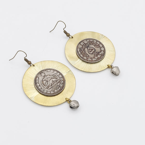 Pahlavi Coin Brass Earring with Drop