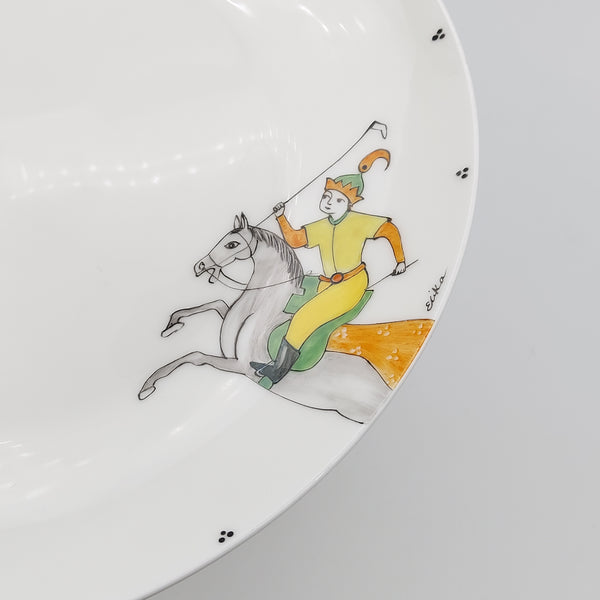 Hand Painted Chogan Serving Plate with Amber Glass Stand