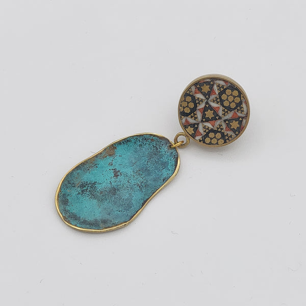 Adorn-Khatam Brass-Blue Patina Earring