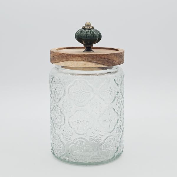 Vintage Glass Canister with wooden lid