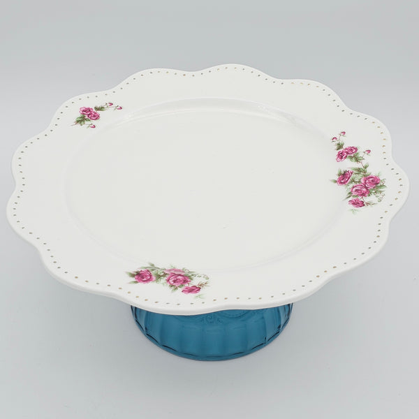 Wavy Rim Golesorkhi Plate With Gold Touches & Blue Glass Stand