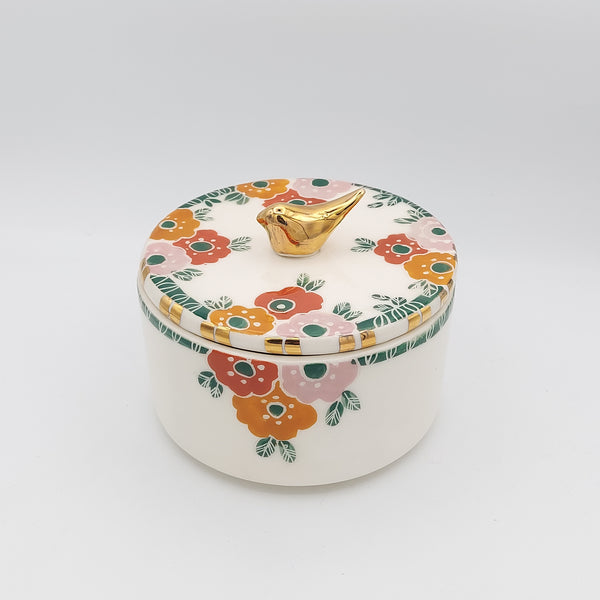 Morgh-o-Gol Lidded Ceramic Bowl with Gold Touches