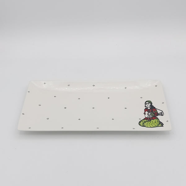 Daf & Tonbak Qajar Lady Rectangular Dish with Dots