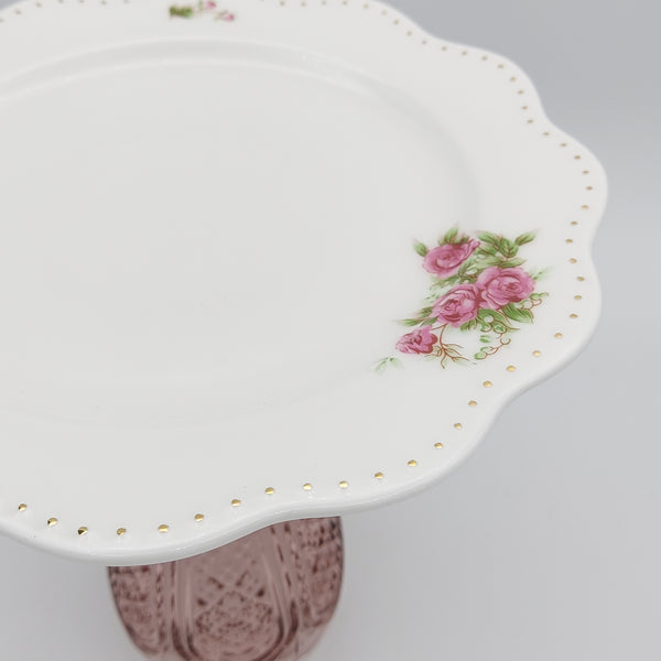 Wavy Rim Medium Golesorkhi Plate With Gold Touches & Glass Stand