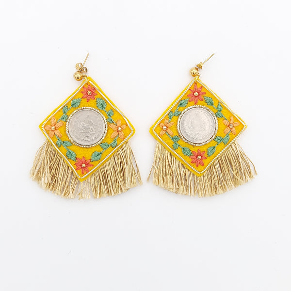 Hand Embroidery Earring with Pahlavi Coin