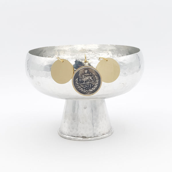 Copper Bowl with Stand & Pahlavi Coin