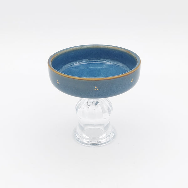 Small Ocean Bowl With Glass Stand & Gold Touches