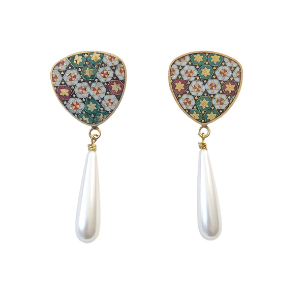 (Ille) Knob Pearl-Khatam Brass Pearl Earring