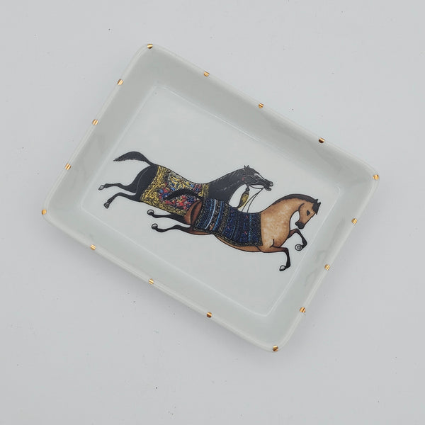 Torkaman Horses Jewelry Dish with Gold Touches