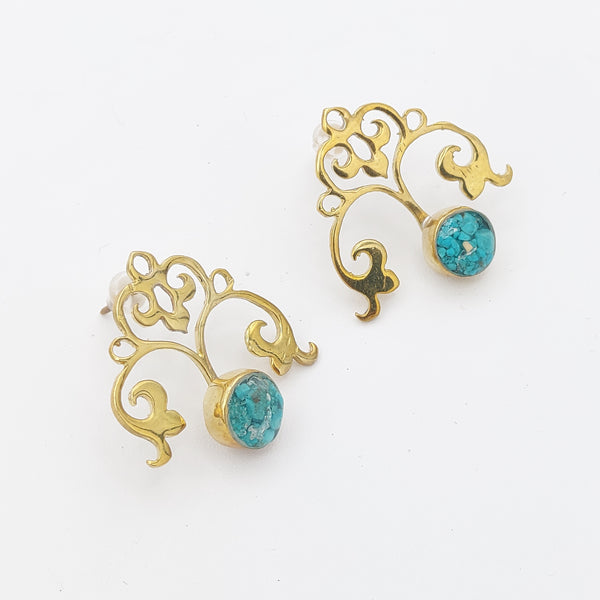 Persian Motif Earring with Crushed Turquoise
