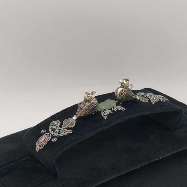 Black Amood Clutch with Aquamarine (Bird & Flower)