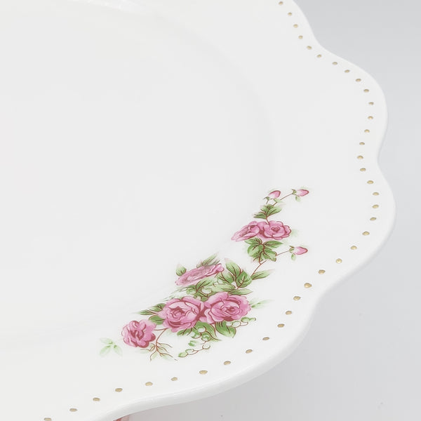 Wavy Rim Golesorkhi Plate With Gold Touches & Pink Glass Stand