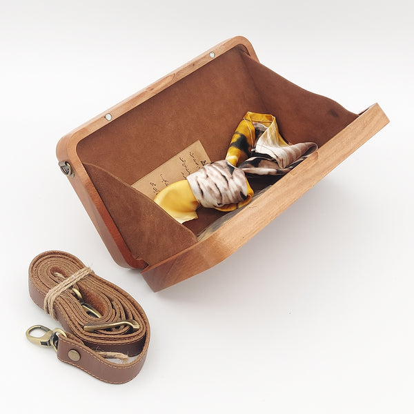 Khorshid Wooden Clutch with Pahlavi Coin