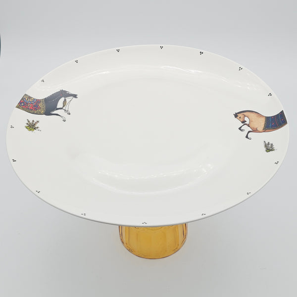 Torkaman Horses Round Plate with Amber Glass Stand