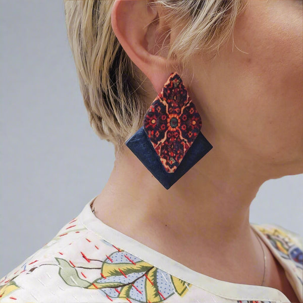 Diamond Tile Paper Mache Earrings