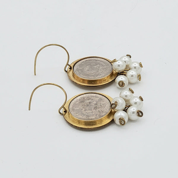 Pahlavi Coin Earrings with Cluster Drops