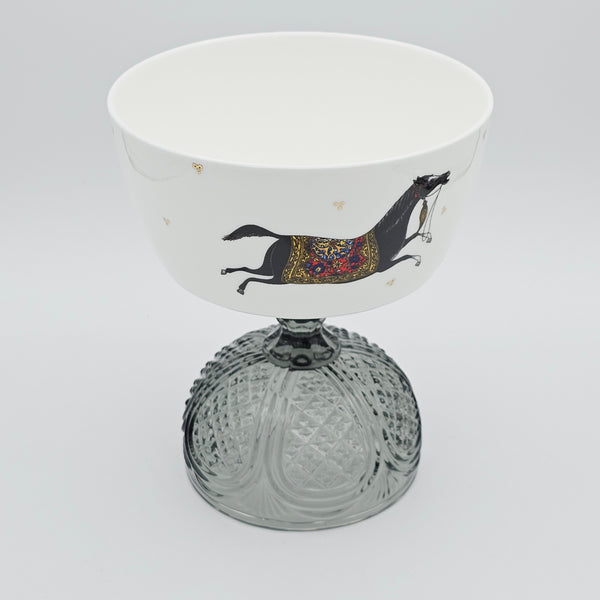 Torkaman Horse Deep Bowl with Grey Stand