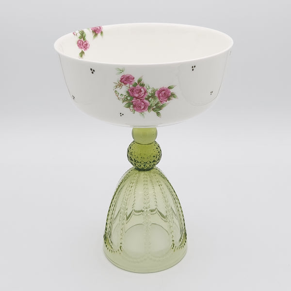 Golesorkhi Shallow Bowl With Olive Green Glass Stand